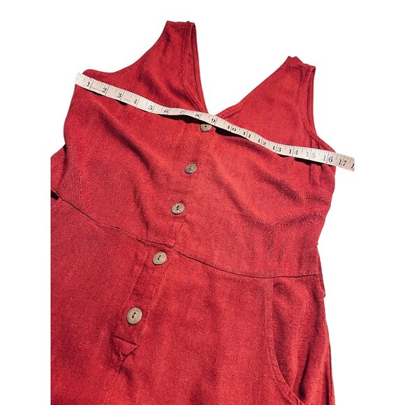 Womens Sleeveless Burgundy Button-Front Romper W Pockets 80%Viscose & 20%Linen M - Picture 8 of 12